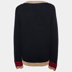 Pre Owned Chanel Black Cashmere & Lurex Knit Button Front Cardigan M