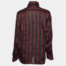 Chanel Black/Red Star Striped Silk Pleated Sheer Shirt L