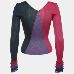 Pre Owned Chanel Multicolor Knit V-Neck Long Sleeve Top S