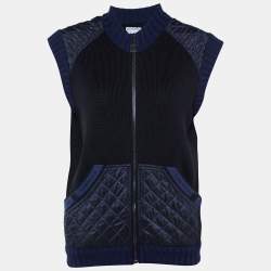 Pre Owned Chanel Sports Black/Navy Blue Knit Quilted Vest L