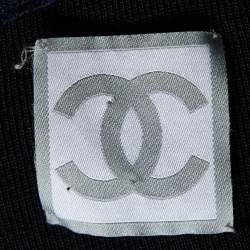 Pre Owned Chanel Navy Blue/Black Logo Patterned Wool High Neck Sweater L