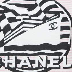 Pre Owned Chanel Pink Striped Logo Printed Terry T-Shirt S