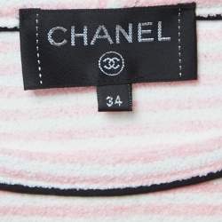 Pre Owned Chanel Pink Striped Logo Printed Terry T-Shirt S