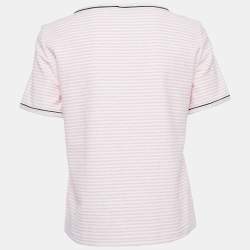 Pre Owned Chanel Pink Striped Logo Printed Terry T-Shirt S