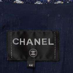 Pre Owned Chanel Blue Glitter Tweed Sequin Detail Long  Jacket L