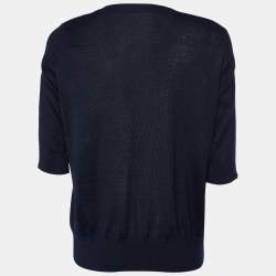 Chanel Dark Blue Cashmere & Silk Knit V-Neck Sweater XL