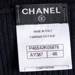 Chanel Dark Blue Cashmere & Silk Knit V-Neck Sweater XL