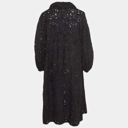 Chanel Black Silk Crochet Pattern Long Coat M