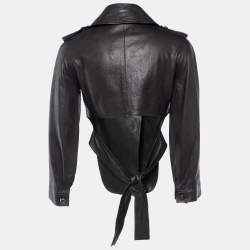 Chanel Black Leather Asymmetric Cropped Jacket S