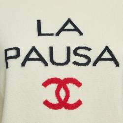 Chanel Cream La Pausa Patterned Cashmere Round Neck Sweater S