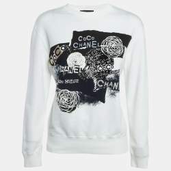 Chanel White Logo Embroidered Cotton Knit Sweatshirt XS