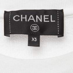 Chanel White Logo Embroidered Cotton Knit Sweatshirt XS