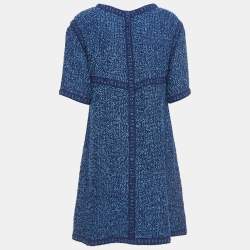 Chanel Blue Embroidered Tweed A-Line Midi Dress L