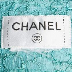 Chanel Blue Floral Pattern Lace Sleeveless Top S