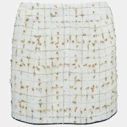 Pre Owned Chanel White/Gold Tweed Mini Skirt M