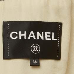Pre Owned Chanel Off-White Logo Woven Shearling Zipper Jacket S
