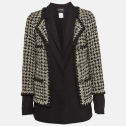 Pre Owned Chanel Black/White Houndstooth Tweed Layered Blazer M