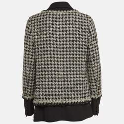 Pre Owned Chanel Black/White Houndstooth Tweed Layered Blazer M