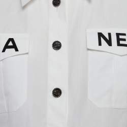 Pre Owned Chanel White Cotton Logo Patch Crop Shirt M