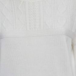 مملوكة مسبقًا Chanel White Cable Knit Crew Neck Sweater L