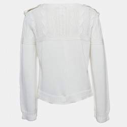 مملوكة مسبقًا Chanel White Cable Knit Crew Neck Sweater L