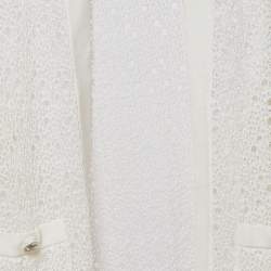 Pre Owned Chanel Off White Perforated Crochet Knit Open Front Cardigan M