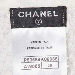 Pre Owned Chanel Off White Perforated Crochet Knit Open Front Cardigan M