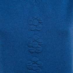 Chanel Blue Floral Textured Cashmere Knit V-Neck Vest M
