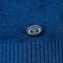 Chanel Blue Floral Textured Cashmere Knit V-Neck Vest M