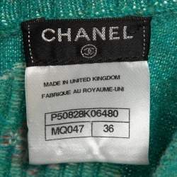 Chanel Blue Floral Intarsia Cashmere Knit Back Buttoned Cropped Sweater S