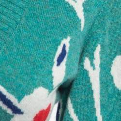 Chanel Blue Floral Intarsia Cashmere Knit Back Buttoned Cropped Sweater S