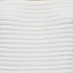Pre Owned Chanel White Cotton Rib Knit Off-Shoulder Fitted Midi Dress L