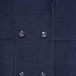 Pre Owned Chanel Blue Cotton Blend Double Breasted Mid-Length Coat M