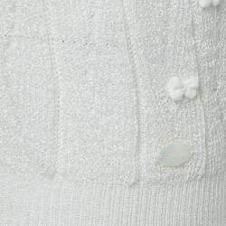 Pre Owned Chanel White Perforated Knit Bow Appliqued Sleeveless Top L