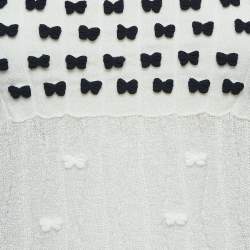 Pre Owned Chanel White Perforated Knit Bow Appliqued Sleeveless Top L
