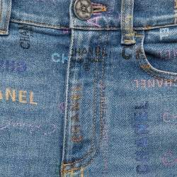 Chanel Blue All-Over Print Denim Stretch Jeans S Waist 24"