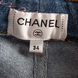 Chanel Blue All-Over Print Denim Stretch Jeans S Waist 24"