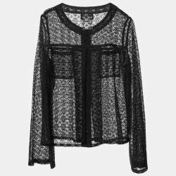 Chanel Black Floral Lace Buttoned Top S