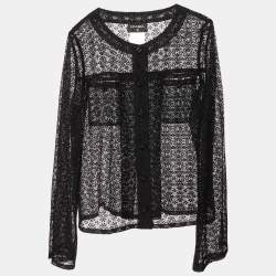 Chanel Black Floral Lace Buttoned Top S