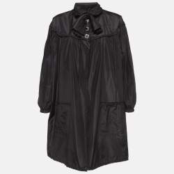 Chanel Black Silk Gathered Yoke Mid-Length Coat M