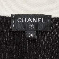 Pre Owned Chanel Black/White Bird Intarsia  Cashmere Cardigan M