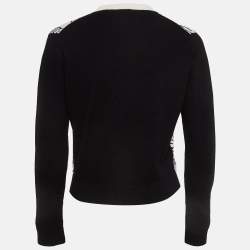 Pre Owned Chanel Black/White Bird Intarsia  Cashmere Cardigan M