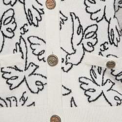 Pre Owned Chanel Black/White Bird Intarsia  Cashmere Cardigan M