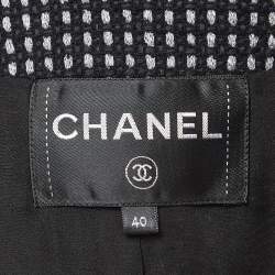 Pre Owned Chanel Black and Metallic Silver Tweed Coat M