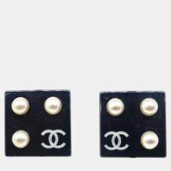 Chanel Black Square Clip-On Earrings