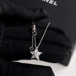 Chanel 18K White Gold Diamond Small Star Pendant Necklace 
