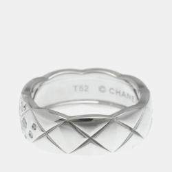 Pre Owned Chanel 18K White Gold Diamond Medium Coco Crush Ring 52