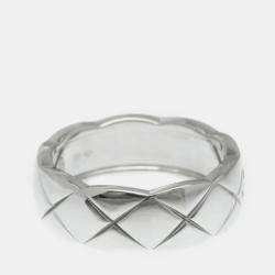 Pre Owned Chanel 18K White Gold Diamond Medium Coco Crush Ring 52