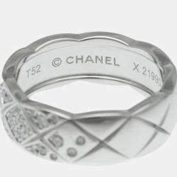 Pre Owned Chanel 18K White Gold Diamond Medium Coco Crush Ring 52