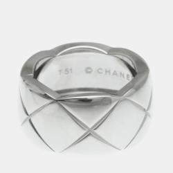 Chanel 18k White Gold Large Coco Crush Band Ring EU 51
